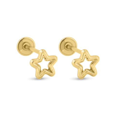 14K Yellow Gold Star Outline Screw Back Earrings Dimensions-4.5mm