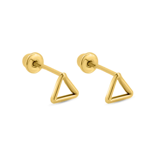 14K Yellow Gold Triangle Screw Back Earrings Dimensions-4.2mm