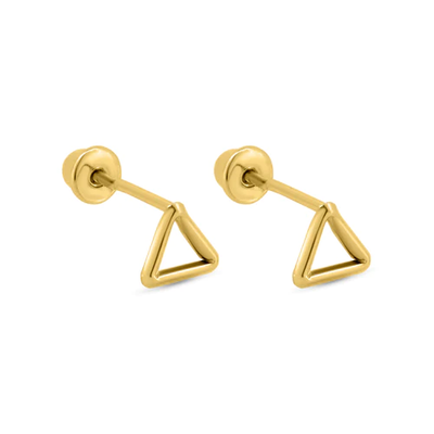 14K Yellow Gold Triangle Screw Back Earrings Dimensions-4.2mm