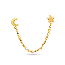 Load image into Gallery viewer, 14K Yellow Gold Double Piercing Moon And Star Screw Back Earrings Moon Star Dimensions-3mm, Chain Length-1inch