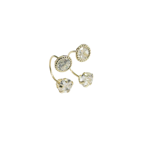 14K Yellow Gold Diamond Cut Clear CZ Telephone Style Front Screw Lock Earrings Upper-4.4mm, Lower-4mm, Length-12mm