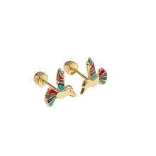 Load image into Gallery viewer, 14K Yellow Gold Hummingbird Multi Color Screw Back Earrings Thickness-7.8mmx8.6mm