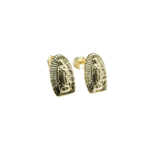 14K Yellow Gold Our Lady Of Guadalupe Screw Back Earrings Thickness-5.7mmx9.1mm