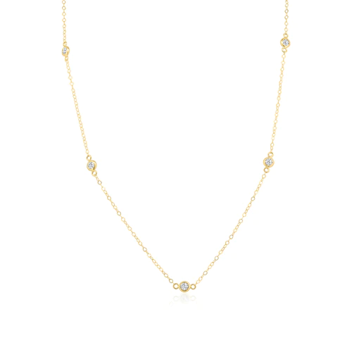 14K Yellow Gold Clear CZ Round Charm Link Necklace Charm Dimensions-3.8mm, Length-18inches