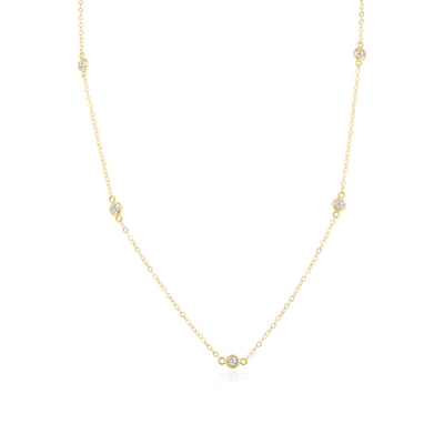 14K Yellow Gold Clear CZ Round Charm Link Necklace Charm Dimensions-3.8mm, Length-18inches
