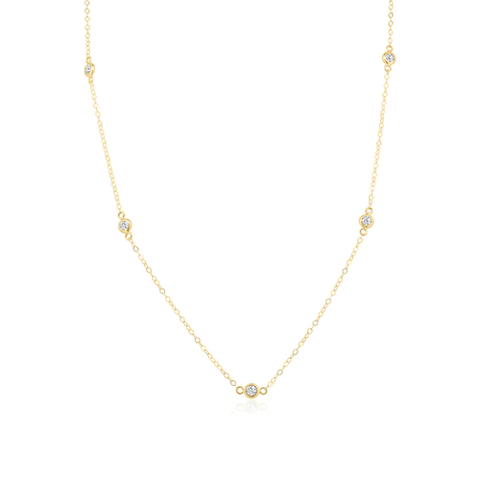 14K Yellow Gold Clear CZ Round Charm Link Necklace Charm Dimensions-3.8mm, Length-18inches