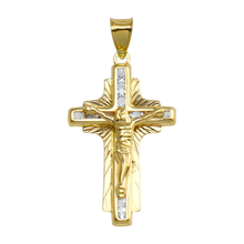 Load image into Gallery viewer, 14K Yellow Gold Diamond Cut CZ Cross Pendant Dimensions-16mmx28mm