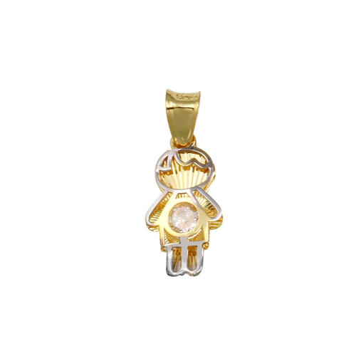 14K Yellow Gold CZ Boy Pendant Dimensions-7.6mmx15.5mm