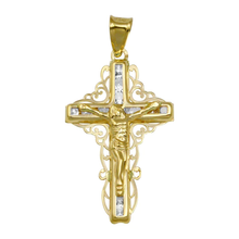 Load image into Gallery viewer, 14K Yellow Gold CZ Filigree Cross Pendant Dimensions-16.9mmx28.1mm