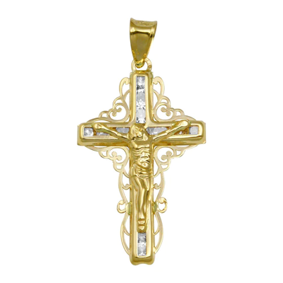 14K Yellow Gold CZ Filigree Cross Pendant Dimensions-16.9mmx28.1mm