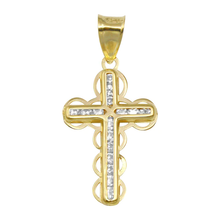 Load image into Gallery viewer, 14K Yellow Gold CZ Bubble Cross Pendant Dimensions-11.8mmx19.2mm