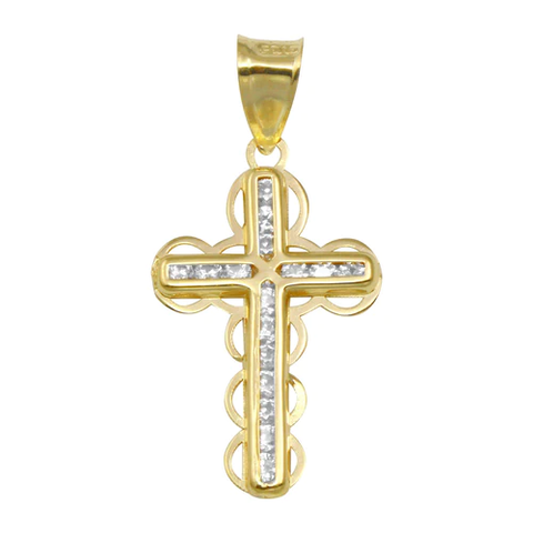 14K Yellow Gold CZ Bubble Cross Pendant Dimensions-11.8mmx19.2mm