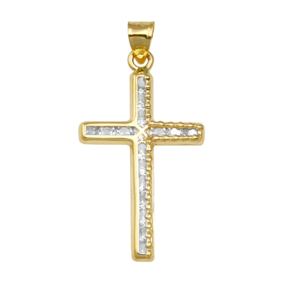 14K Yellow Gold CZ Cross Pendant Dimensions-16.9mmx29.2mm