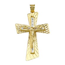 Load image into Gallery viewer, 14K Yellow Gold Diamond Cut CZ Cross Pendant Dimensions-22.7mmx35.6mm