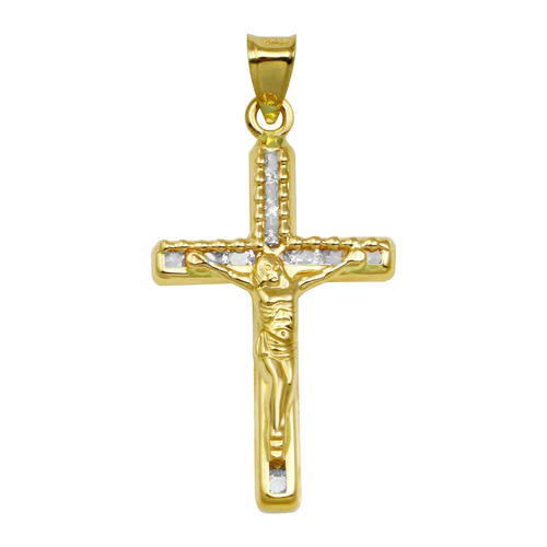 14K Yellow Gold CZ Cross Pendant Dimensions-17.1mmx29.3mm