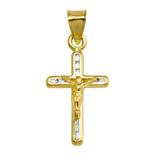 Load image into Gallery viewer, 14K Yellow Gold CZ Cross Pendant Dimensions-11.7mmx21.3mm