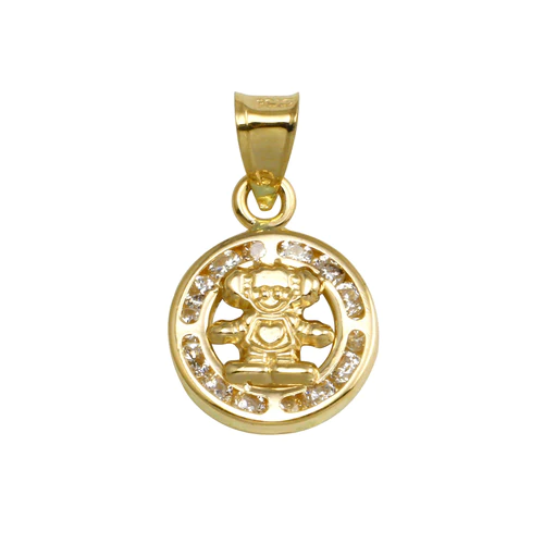 14K Yellow Gold CZ Boy Disc Pendant Dimensions-12.1mm