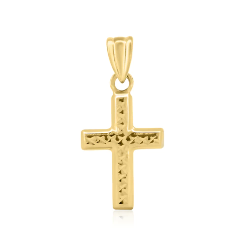14K Yellow Gold Diamond Cut Textured Crucifix Pendant Dimensions-10.8mmx18.4mm