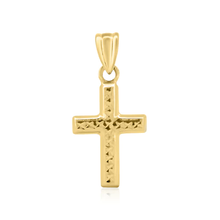 Load image into Gallery viewer, 14K Yellow Gold Diamond Cut Textured Crucifix Pendant Dimensions-10.8mmx18.4mm