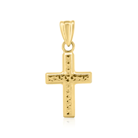 14K Yellow Gold Diamond Cut Textured Crucifix Pendant Dimensions-10.8mmx18.4mm
