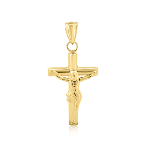 14K Yellow Gold Crucifix Pendant Dimensions-11.8mmx20.7mm