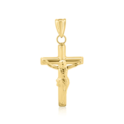 14K Yellow Gold Crucifix Pendant Dimensions-11.8mmx20.7mm