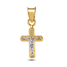 Load image into Gallery viewer, 14K Yellow Gold Crucifix Clear CZ Pendant Dimensions-9.5mmx13.2mm