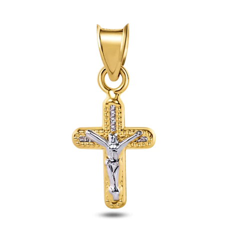 14K Yellow Gold Crucifix Clear CZ Pendant Dimensions-9.5mmx13.2mm