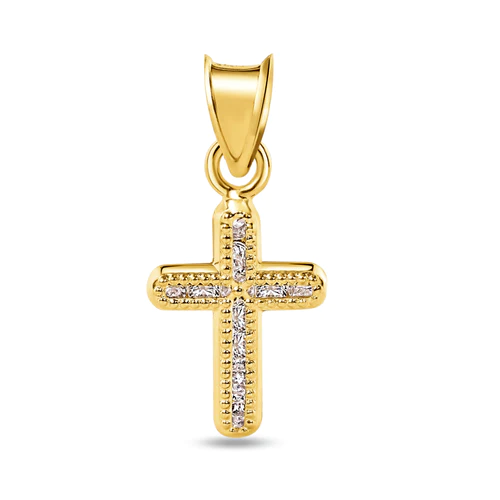 14K Yellow Gold Clear CZ Crucifix Pendant Dimensions-9.5mmx12.7mm