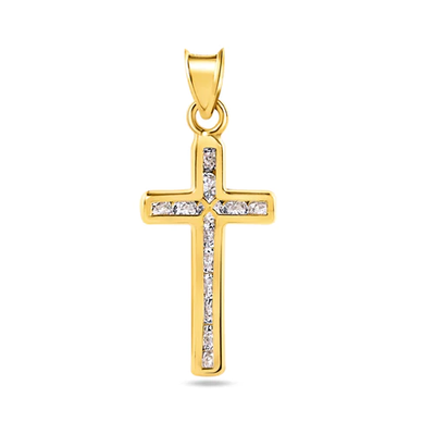 14K Yellow Gold Wavy Cross Clear CZ Pendant Dimensions-12.2mmx25.1mm
