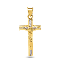 Load image into Gallery viewer, 14K Yellow Gold Crucifix Clear CZ Pendant Dimensions-13.6mmx26.6mm