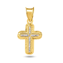 Load image into Gallery viewer, 14K Yellow Gold Diamond Cut Beaded Crucifix Clear CZ Pendant Dimensions-10.6mmx16.3mm