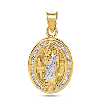 Load image into Gallery viewer, 14K Yellow Gold St Jude Diamond Cut Two Tone Clear CZ Pendant Dimensions-12.3mm
