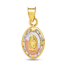 Load image into Gallery viewer, 14K Yellow Gold Guadalupe Two Tone Clear CZ Pendant Dimensions-9.1mmx16.2mm