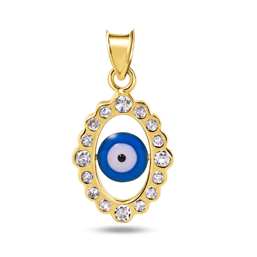 14K Yellow Gold Evil Eye Clear CZ Pendant Dimensions-12.2mmx19.2mm