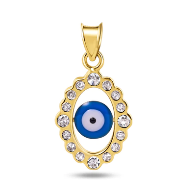 14K Yellow Gold Evil Eye Clear CZ Pendant Dimensions-12.2mmx19.2mm