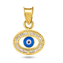 Load image into Gallery viewer, 14K Yellow Gold Beaded Evil Eye Clear CZ Pendant Dimensions-11.2mmx8.8mm