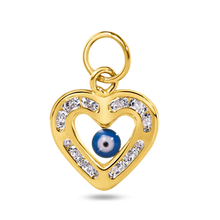 Load image into Gallery viewer, 14K Yellow Gold Heart Evil Eye Clear CZ Pendant Dimensions-13.9mmx12.9mm