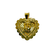 Load image into Gallery viewer, 14K Yellow Gold Heart Diamond Cut CZ Quinceanera Pendant Dimensions-18mmx12mm