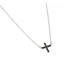 Load image into Gallery viewer, Sterling Silver Rhodium Plated Cross Necklace Paved with Black CZ StonesAnd Chain Length of 16  Plus 2  Extension