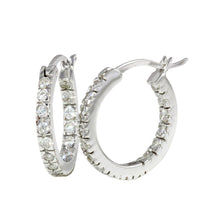 Load image into Gallery viewer, Sterling Silver Rhodium Plated Round 18mm Hoop Earrings With CZ Stones