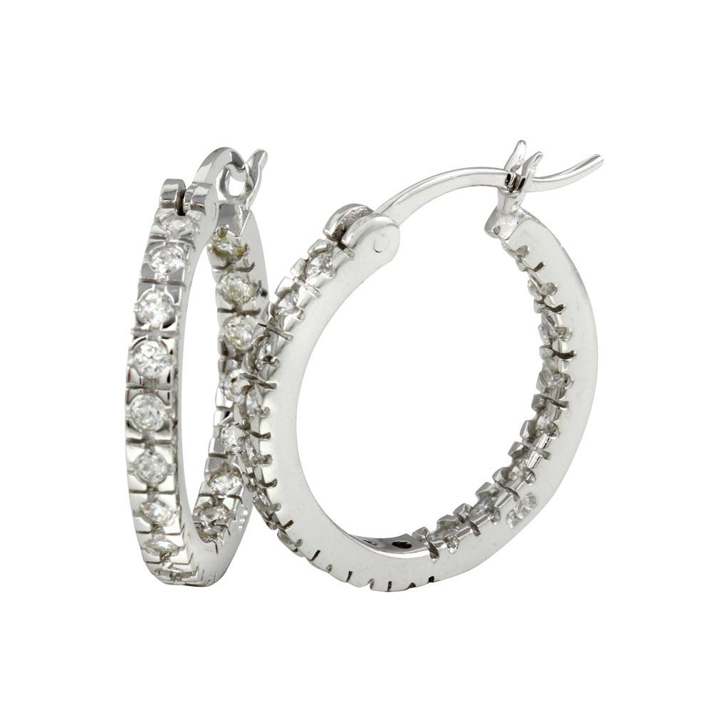 Sterling Silver Rhodium Plated Round 20mm Hoop Earrings