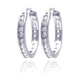 Sterling Silver Rhodium Plated Round Clear CZ  Hoop Earring