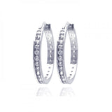 Sterling Silver Rhodium Plated Round Shape  Hoop Earrings With CZ Stones