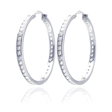 Load image into Gallery viewer, Sterling Silver Rhodium Plated Round Clear CZ  Hoop Earring