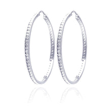 Load image into Gallery viewer, Sterling Silver Rhodium Plated Round Clear CZ  Hoop Earring