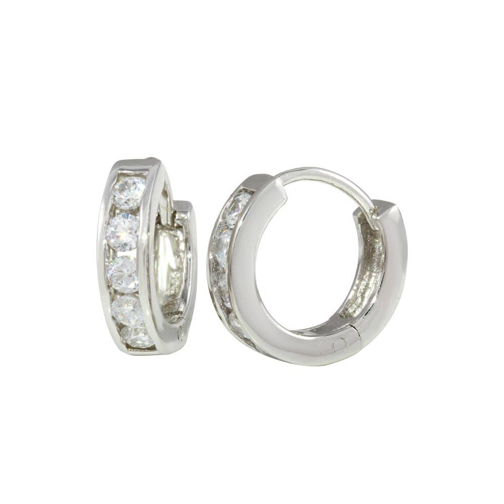 Sterling Silver Rhodium Plated 10mm Hoop Huggie Earrings