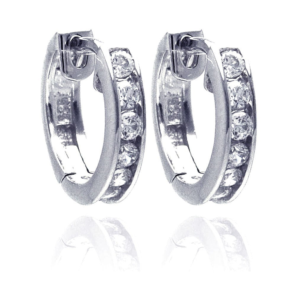 Sterling Silver Rhodium Plated Circle CZ  Hoop Earring