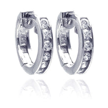 Load image into Gallery viewer, Sterling Silver Rhodium Plated Circle CZ  Hoop Earring