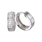 Sterling Silver Rhodium Plated Round Clear CZ Huggie Earrings
